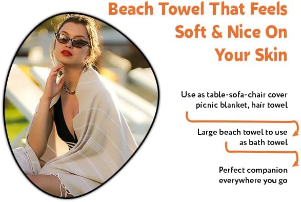 HAVLULAND Turkish Beach Towel Pool Towels Set Bulk Soft Cotton Extra Large Sand Free Quick Dry Thin Lightweight Travel Essentials Cruise Camping Oversized 72"X40" Bath Towel