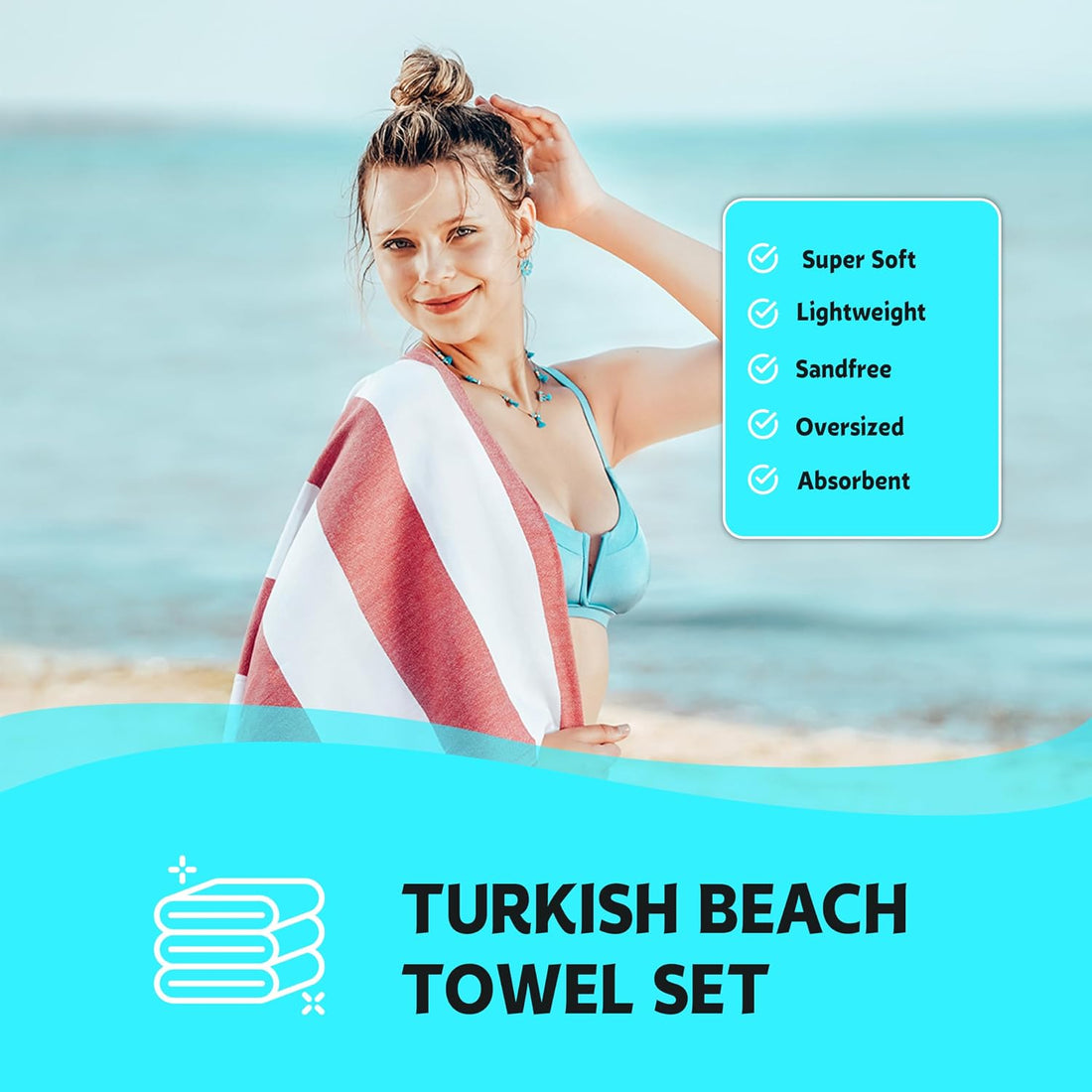 HAVLULAND 3 Piece Quick-Dry Oversize Turkish Beach Towels, Bath Towel, 100% Cotton, Multicolor, 72" x 40"