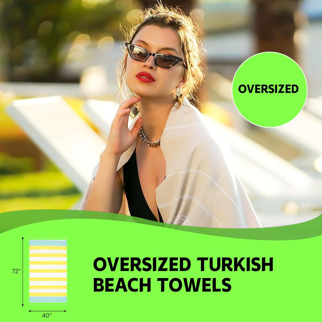 HAVLULAND Turkish Beach Towel Pool Towels Set Bulk Soft Cotton Extra Large Sand Free Quick Dry Thin Lightweight Travel Essentials Cruise Camping Oversized 72\"X40\" Bath Towel (2, Beige)